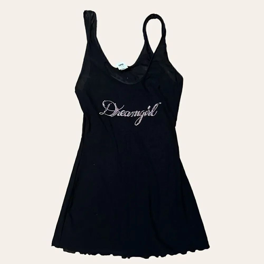 Micro Mesh Dream Girl Rhinestone Black Tank Top